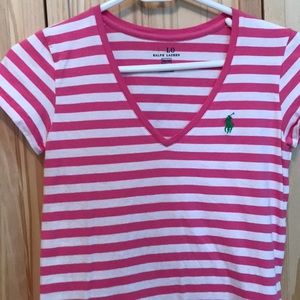 Pink and White striped Polo Ralph Lauren T-shirt
